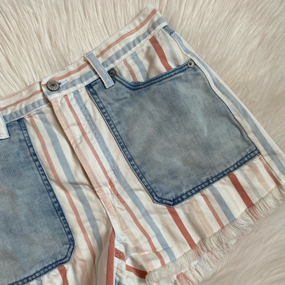 American Eagle Striped Denim High Rise Mom Shorts